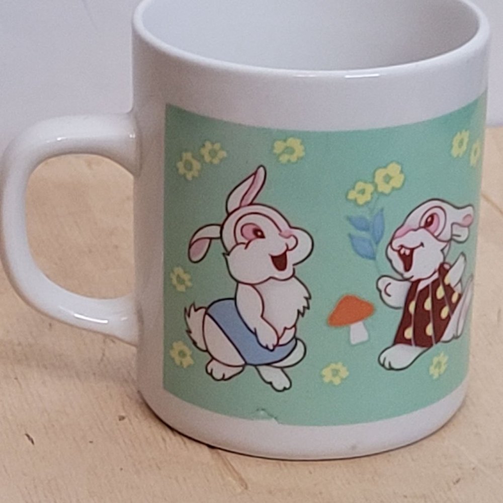 Vintage Easter Bunny Coffee Mug Mint Green Pastel Unbranded Mushrooms Flowers